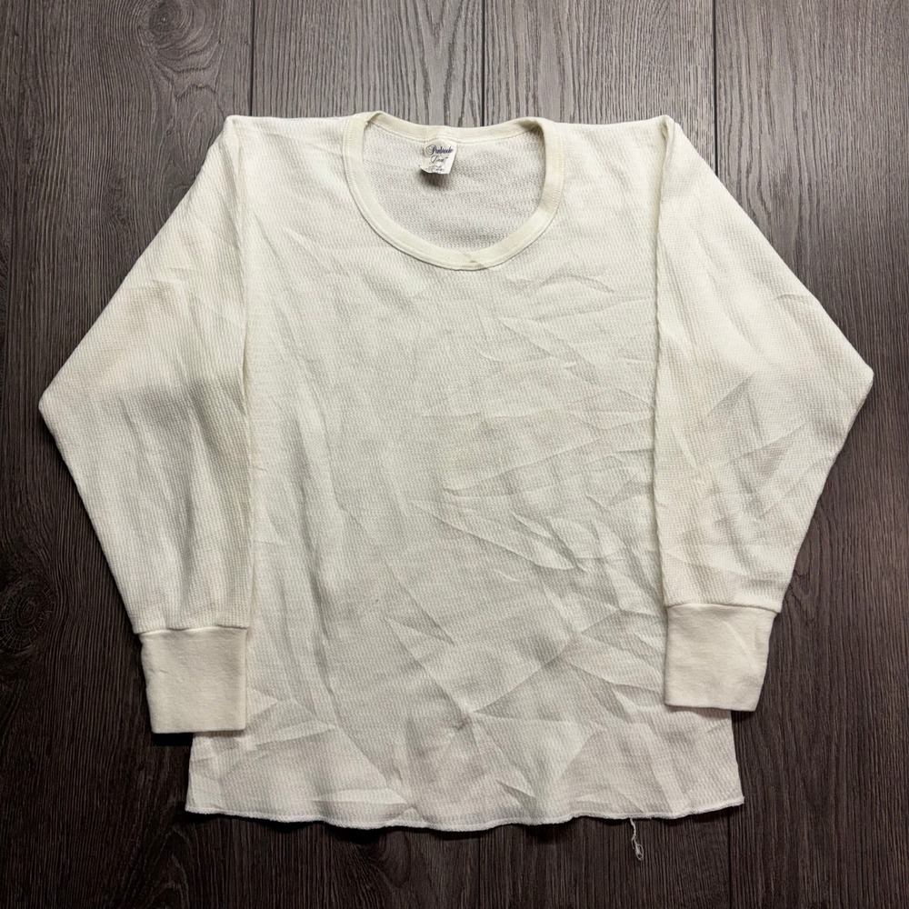 Vintage 80s Penbrooke Lane Thermal Shirt Mens Large Waffle Knit Cream Made USA